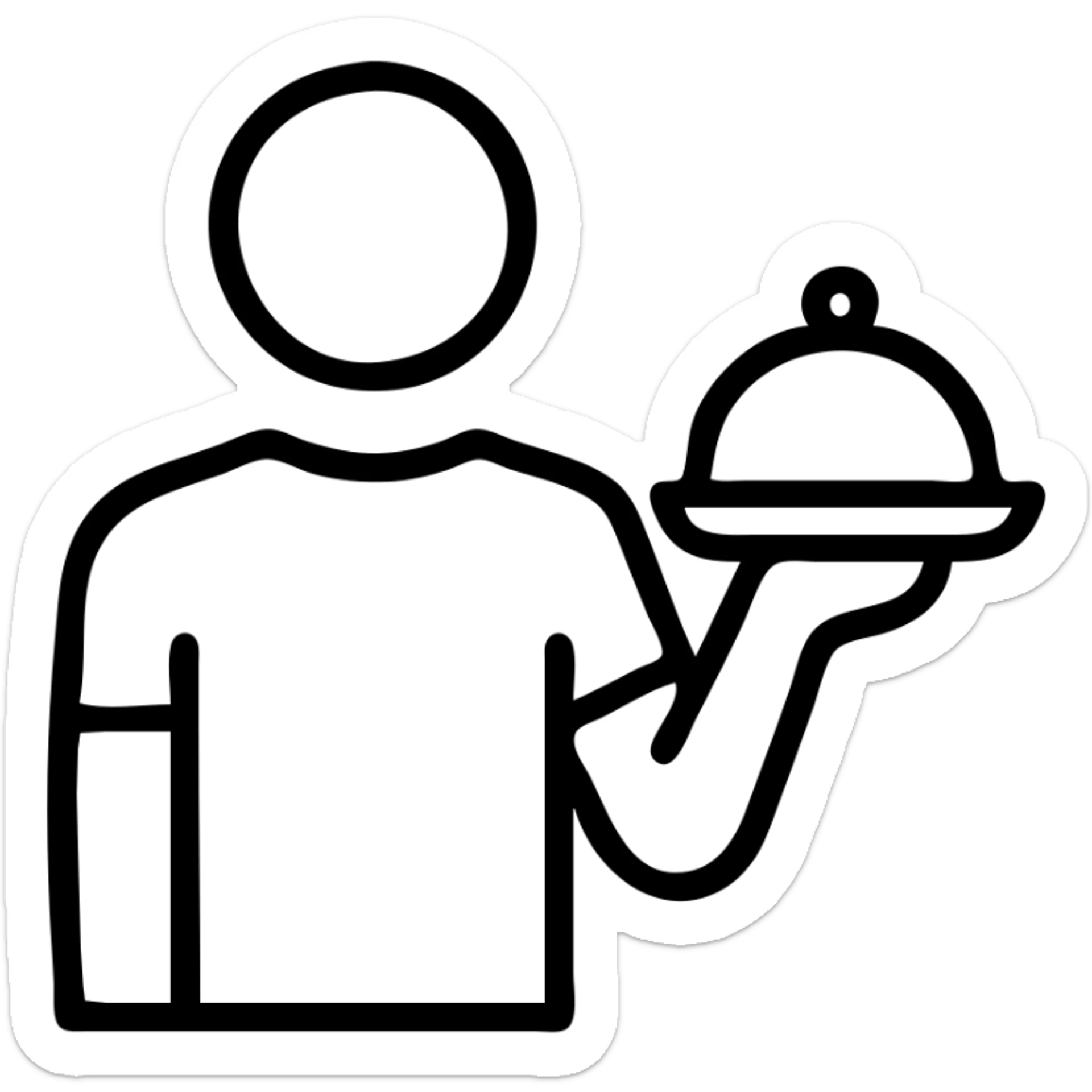 A guy waiter in a black T-shirt with a tray in his hand sticker
