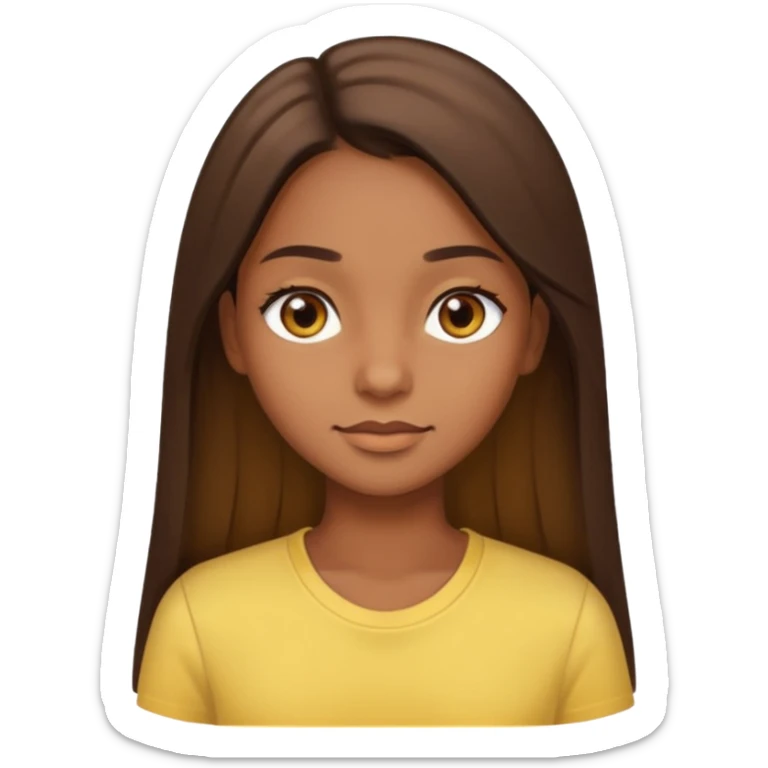  a brown skin girl with brown straight long hair with brown eyes with a light yellow shirt sticker