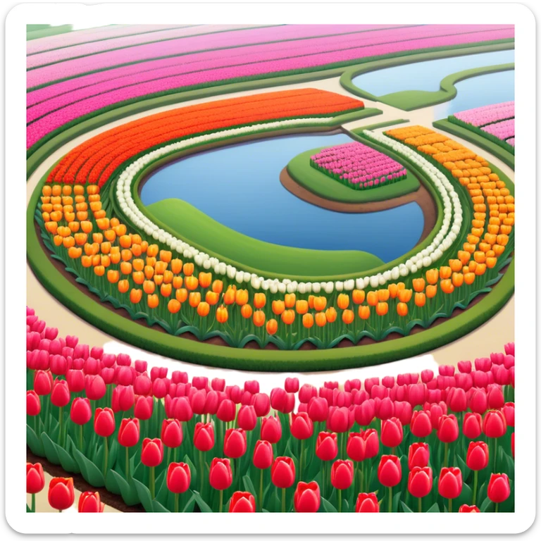 Cinematic Realistic Keukenhof Gardens Landmark Emoji, showcasing expansive tulip fields rendered with crisp, lifelike detail and radiant lighting. sticker