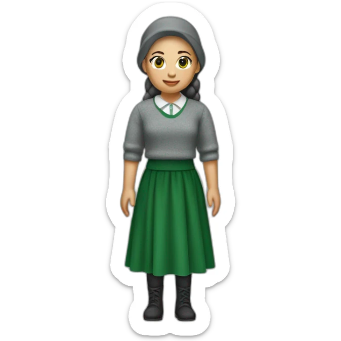 cocasian amish girl wearing a grey skirt and a green sweater  sticker