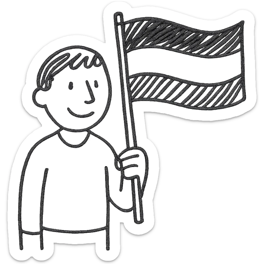 A person holding a black, yellow, and red flag sticker