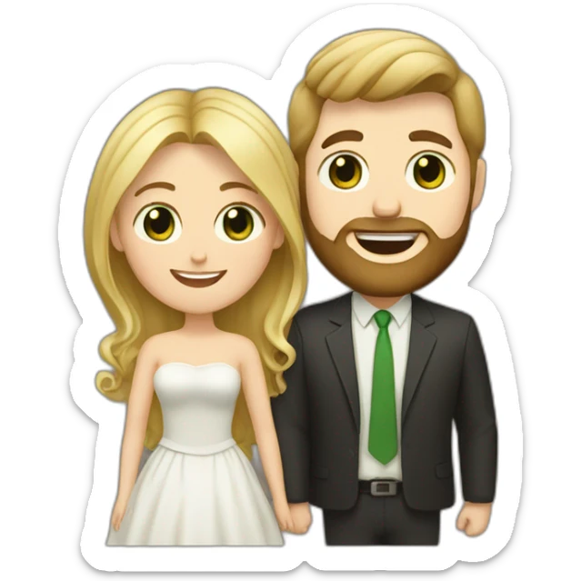 A happy couple, blond chubby girl with green eyes and brown haired and bearded man with dark brown eyes sticker