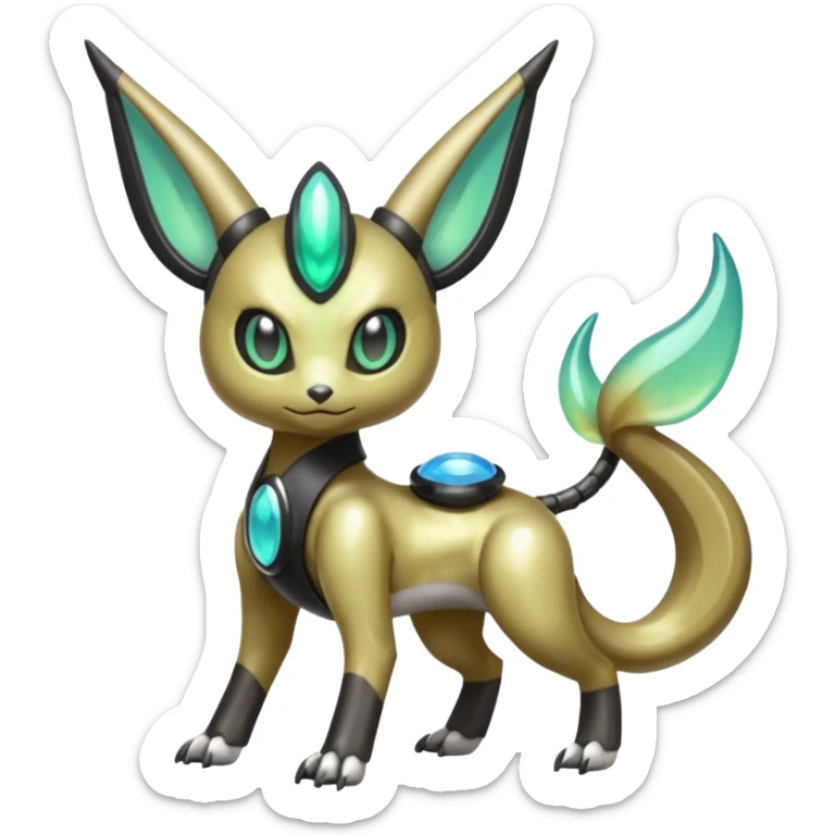 Glossy Oily Slick Futuristic Horned Cyber-Vernid-Trico-Meloetta-Grem2-Peppercat-Protogen-Pokémon-Digimon-Fakémon-fusion-hybrid-creature sticker