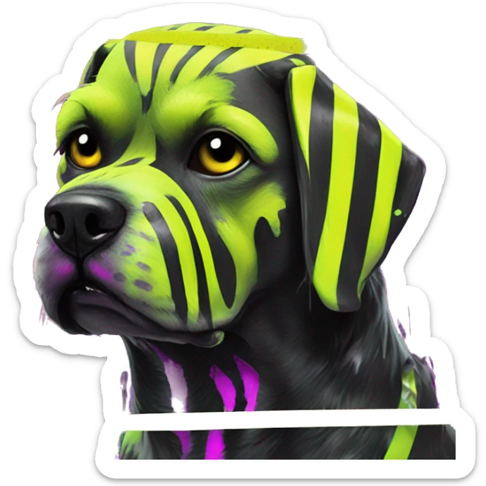 .Zombie_ Vaporwave black holographic oilslick zombie dog yellow caution tape graffiti neon yellow stripes sticker