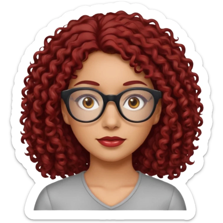 hispanic women with brown eyes and clear glasses and dark red  curly hair sticker