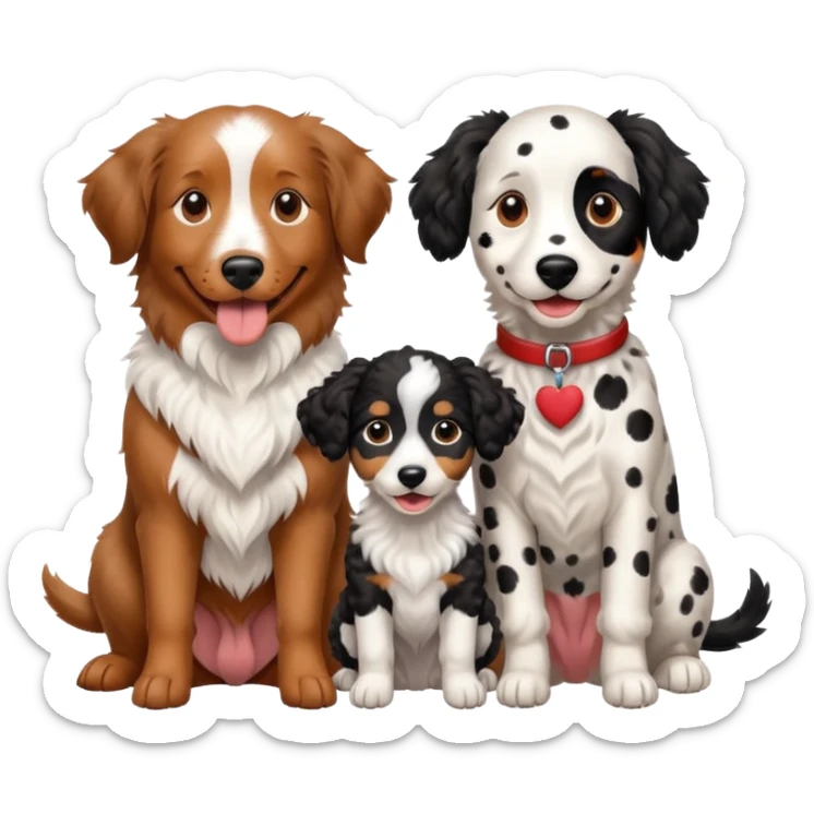 An Australian shepherd, sausage dog, Dalmatian and poodle sitting beside each other  sticker