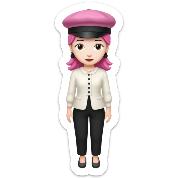 Pig White Dress Dark Pink French Hat Black Pants sticker