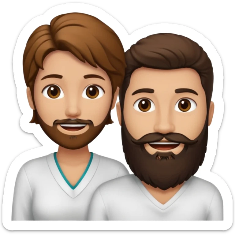Una mujer con pelo castaño y ojos marrones y un hombre con pelo negro y barba sticker
