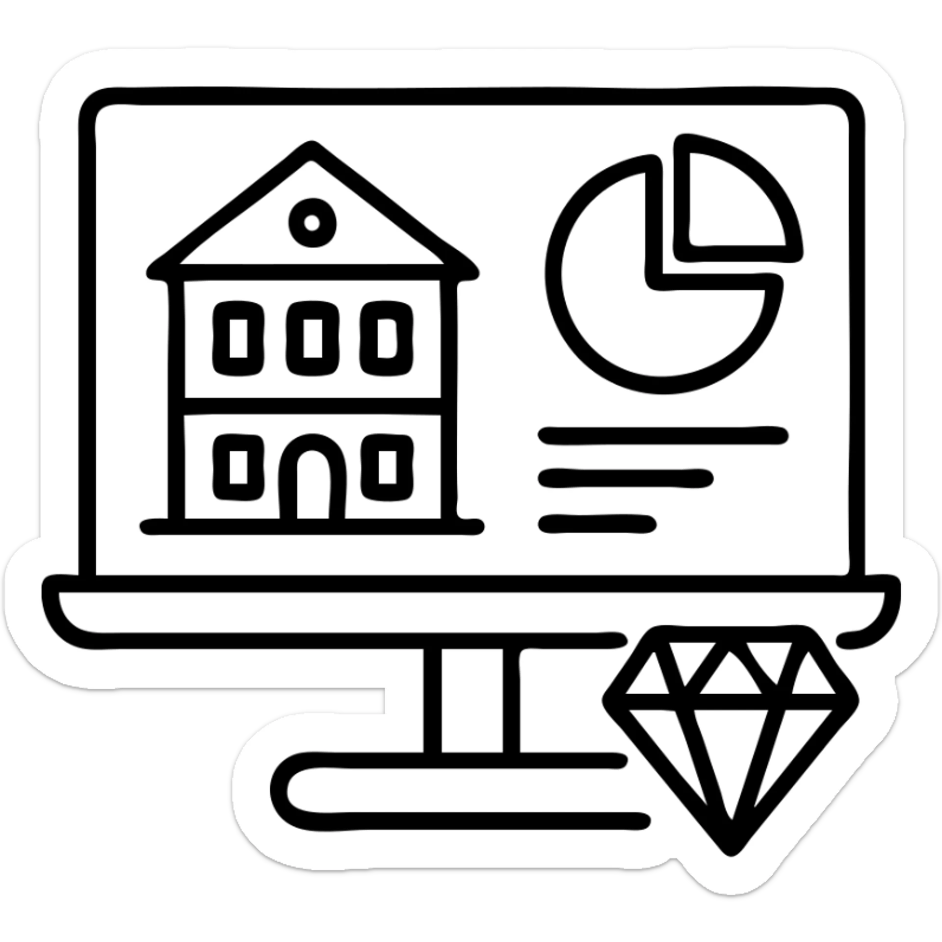 Ícono de real estate que refleje que tenemos un Marketing de lujo con Ejecución impecable, ya que las propiedades de nuestros clientes no solo se publican, sino que se les hace promoción activamente. Nuestro equipo especializado es experto en vender propiedades como lo hacen las marcas de lujo: con estrategia, estética y storytelling. sticker