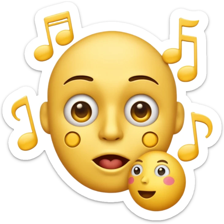 yellow face emoji whistling with music notes coming out its mouth and side-eyeing sticker