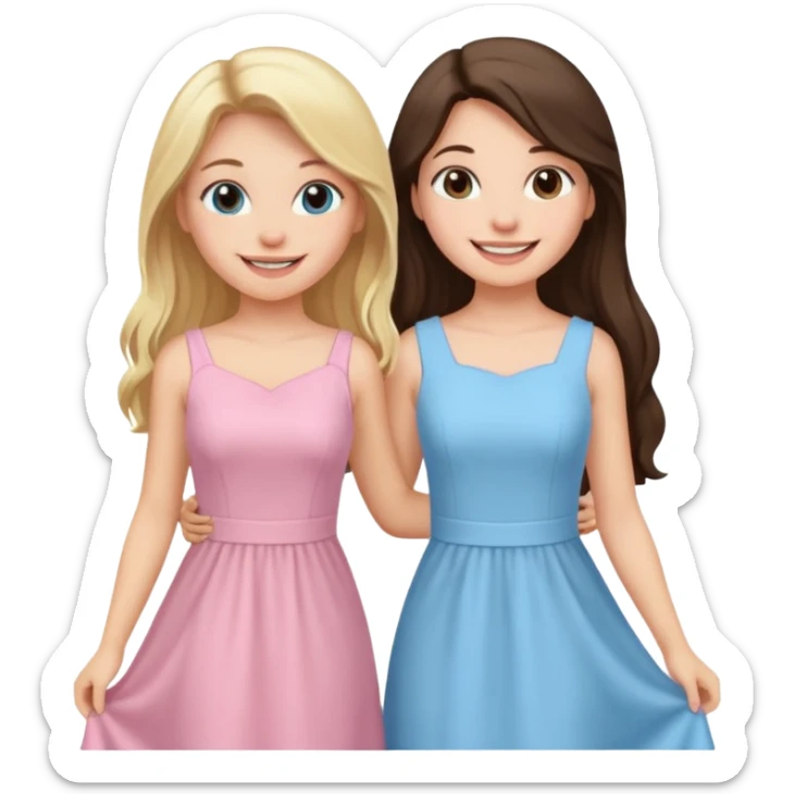 pride and prejudice happy blonde girl in light blue dress and long haired brunette girl in light pink dress sticker