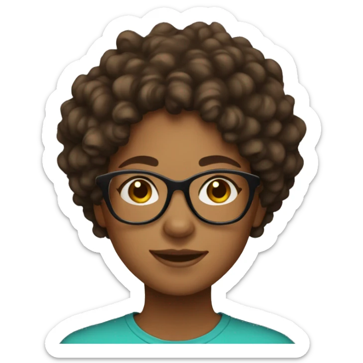 Teen girl with brown curly hair and glasses with brown skin sticker