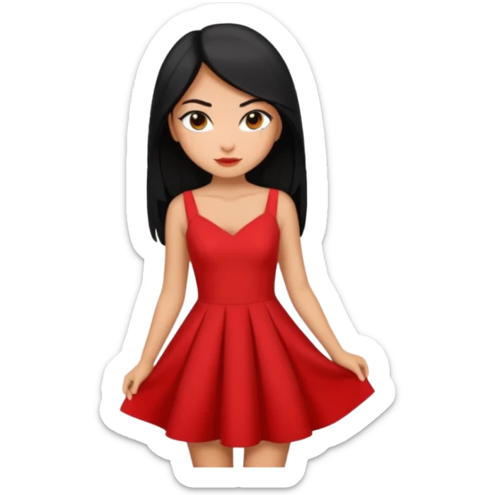 Chica con delineado con vestido rojo escotado en la espalda y pelo semi largo negro  sticker