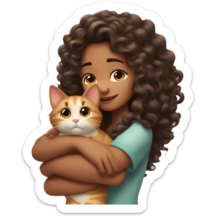 A girl in love with Disney long curly hair hugging a cat  sticker