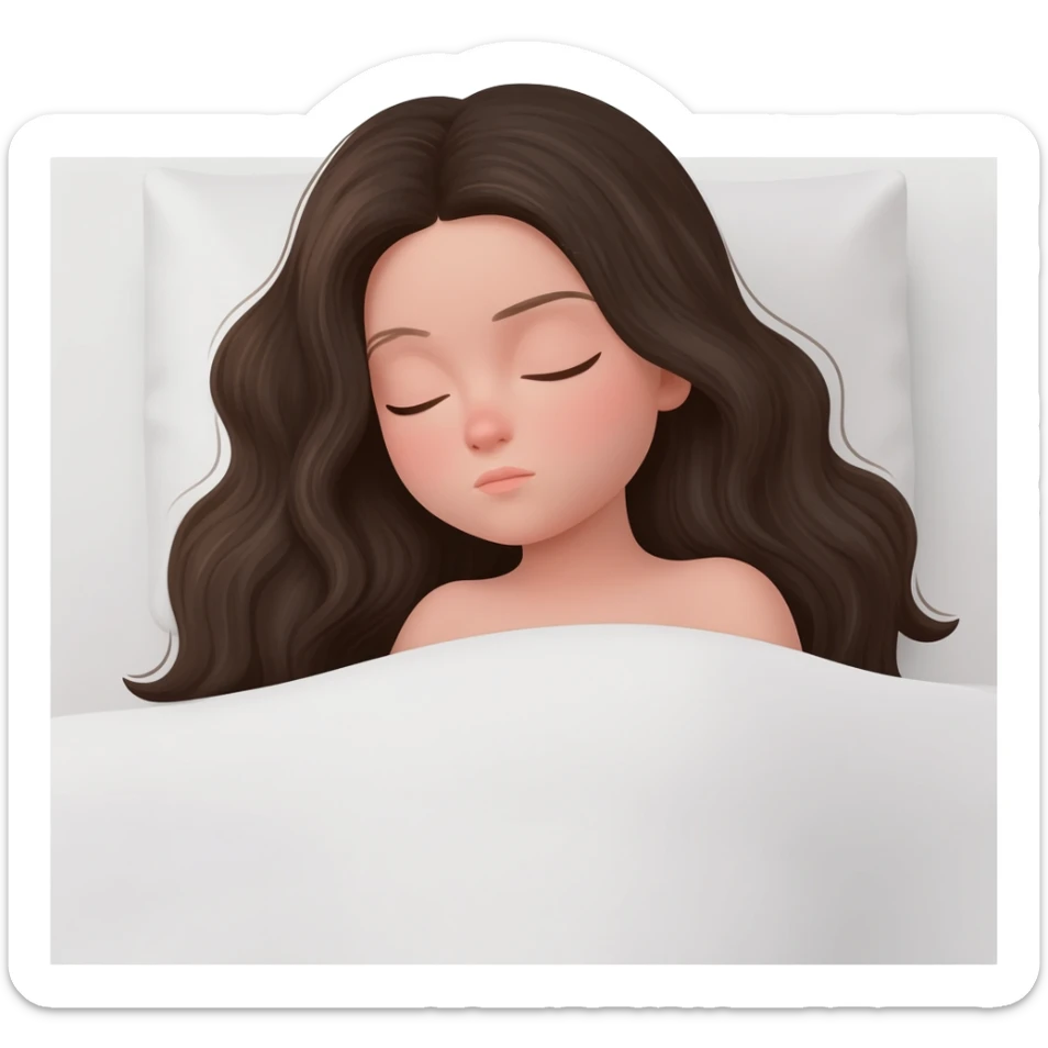 Black hair brown girl with long wavy black hair with brown eyes and sleeping on a white bed with cute girl with long wavy hair dark color with fair skin sticker