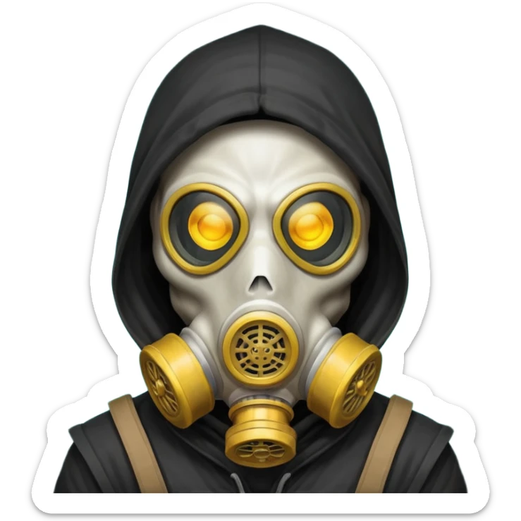 skeleton wearing a gas mask portrait, head and shoulders only, dark hood, glowing eyes inside mask, post-apocalyptic vibe, 3D cartoon, mobile game icon style, clean background, no text, no watermark
 sticker