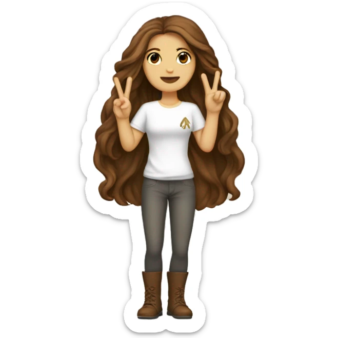 Brown long hair white girl holding up peace sign white dreas sticker