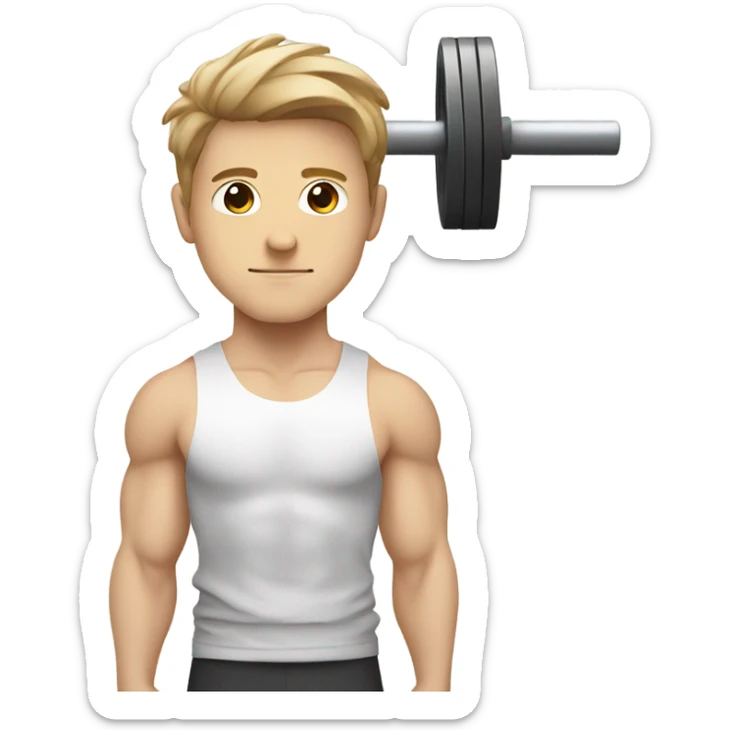 Kawaii White man with light brown hair at gym standing with barbell from side view sticker
