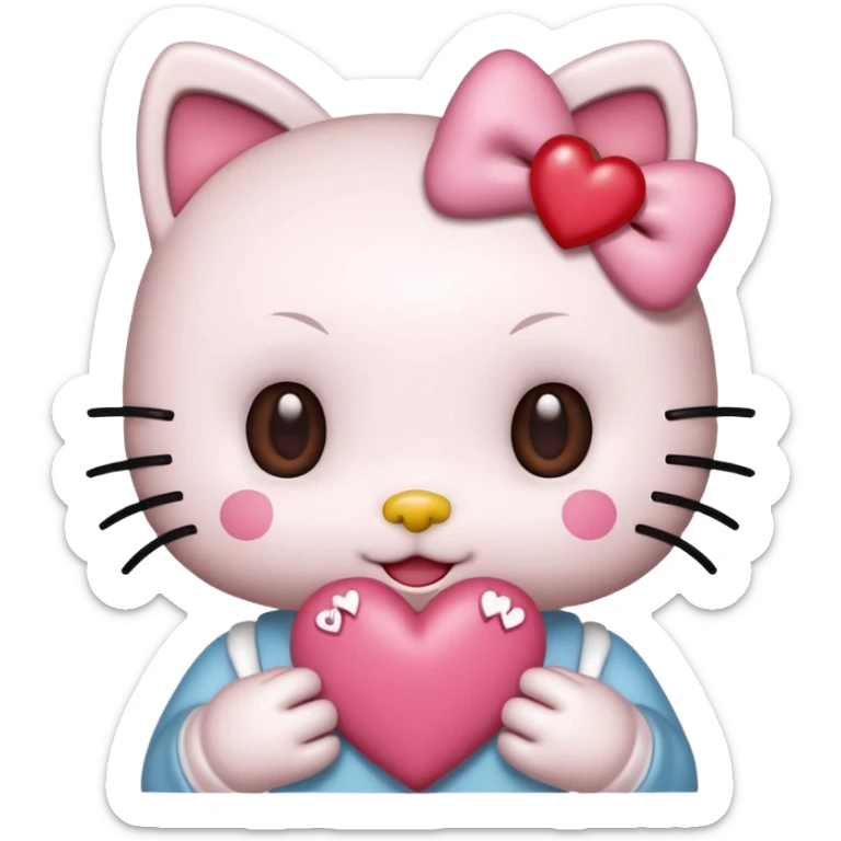 Połącz mi zwykłe hello kitty na białym tle, ale żeby ono wyglądało jak ta emotka: 🥰 sticker