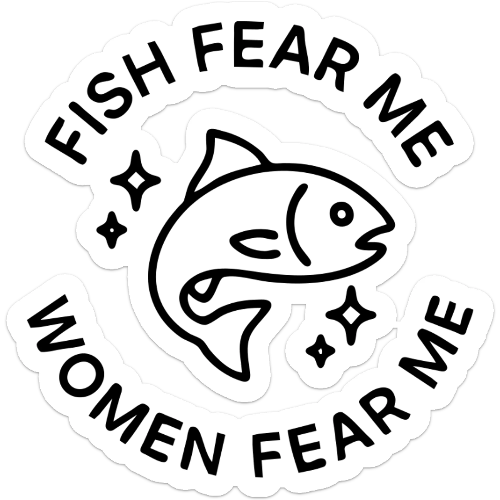 fish with sparkles with circular text fish fear me women fear me sticker