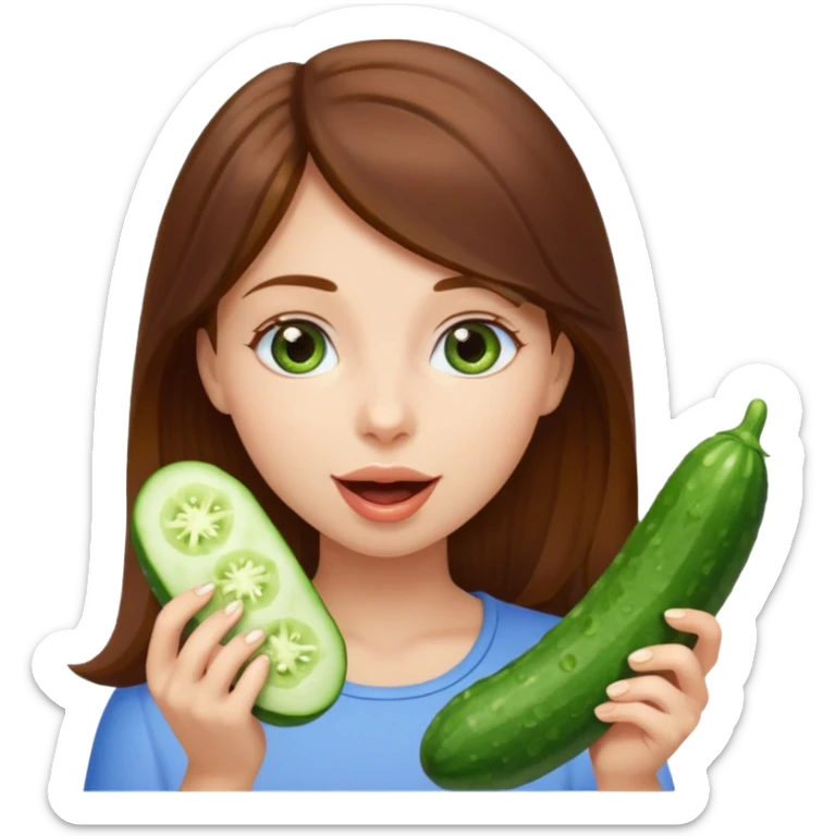 I want a brown hair, blue eyes girl. Holding and licking cucumbers sticker