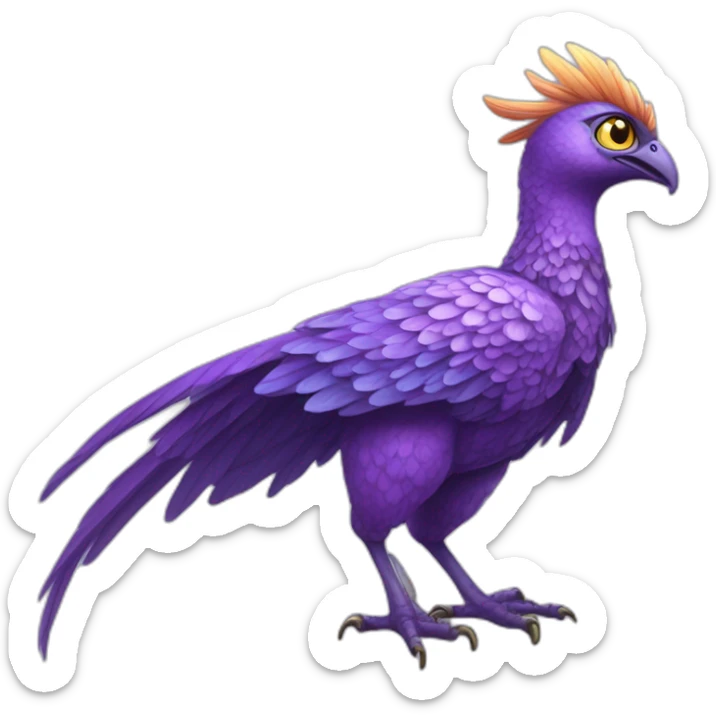 A beautiful and charming adult purple Simurgh, a bird of happiness, an eye-catcher, full length, with a beautiful long tail sticker