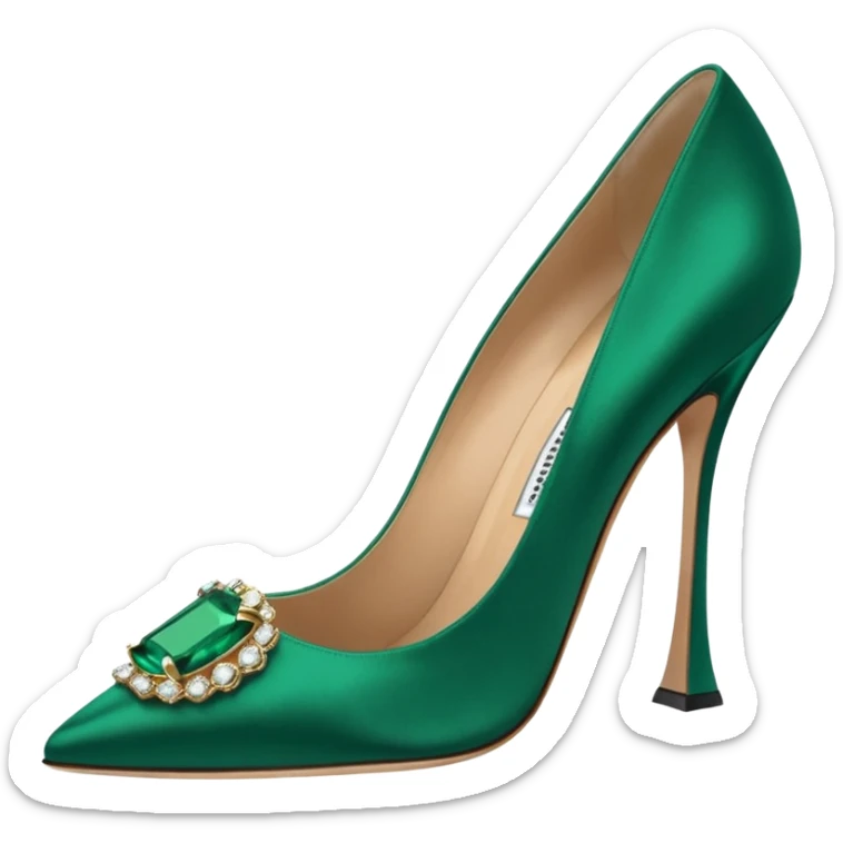 manolo blahink 90's satin pump add the jewelry to the front green sticker