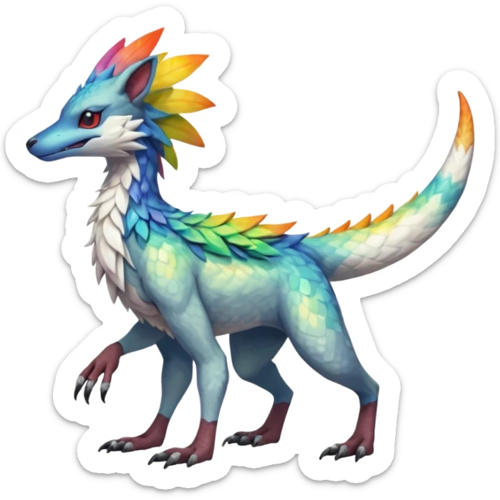 Colorful Fruity Iridescent Warm-colored Tropical Exotic Vernid-Sergal-Trico-Silvally-Nargacuga-fusion-hybrid-animal-creature, full body sticker