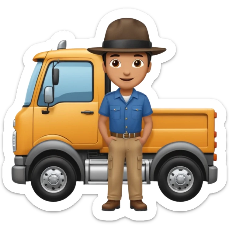 Kamyon şoförü Yarı Kamyon Karikatür çizimi kamyon yan dursun şoför de dışarda yanında olsun sticker