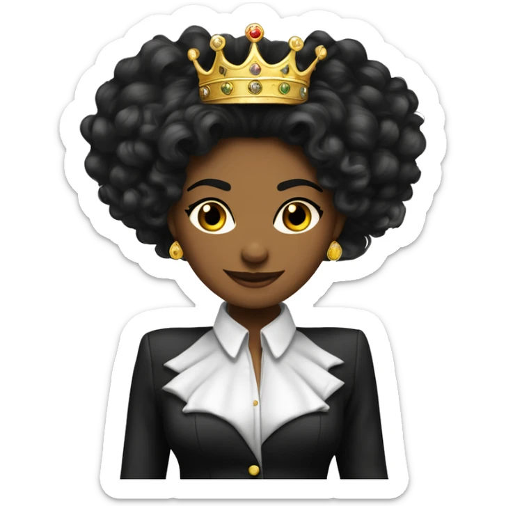 Una leon hembra con pantallas y collar de mujer alegre y elegante de pelo negro con corona de brillo de Reyna  sticker