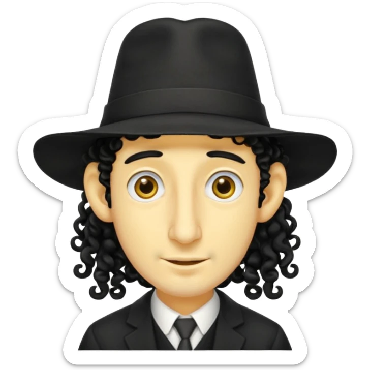 Jewish guy ,yellow skin ,very long nose ,black hat with 2 strands of curly hair coming down each side of the hat sticker