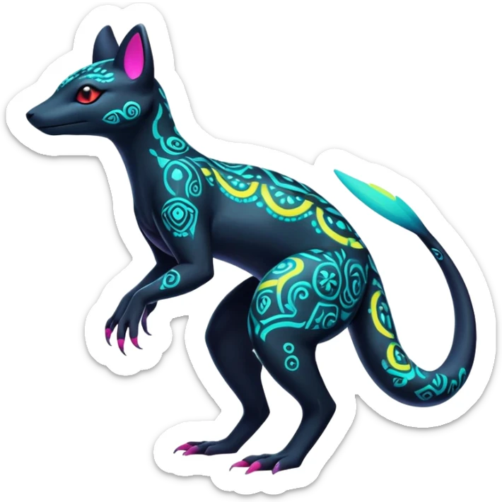 Colorful Neon Exotic Salandit-Aurorus-Umbreon-Fakémon-hybrid-creature (full body)  sticker