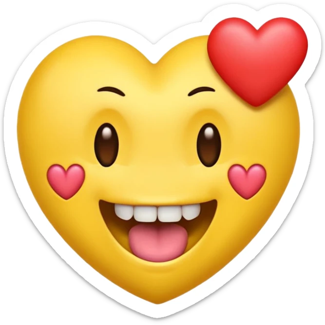 yellow emoji face holding a heart and hes so happy with so happy with teeth and tongue and toes growing out of the top of its head. his eyes have been plucked out and are now eyeless sockets sticker