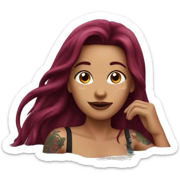 Beautiful tattooed  burgundy long haired woman swimming in a pool sticker