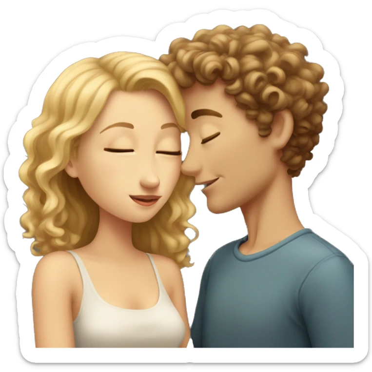 White boy with brown curly hair kissing blond girl, they have close eyes  sticker