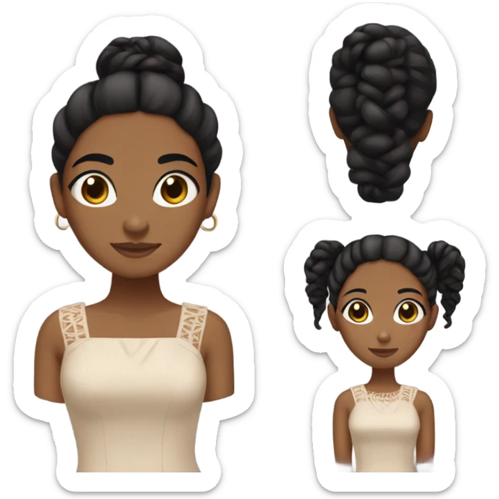 brown girl with medium black braids and pretty dress and big black eyes sticker