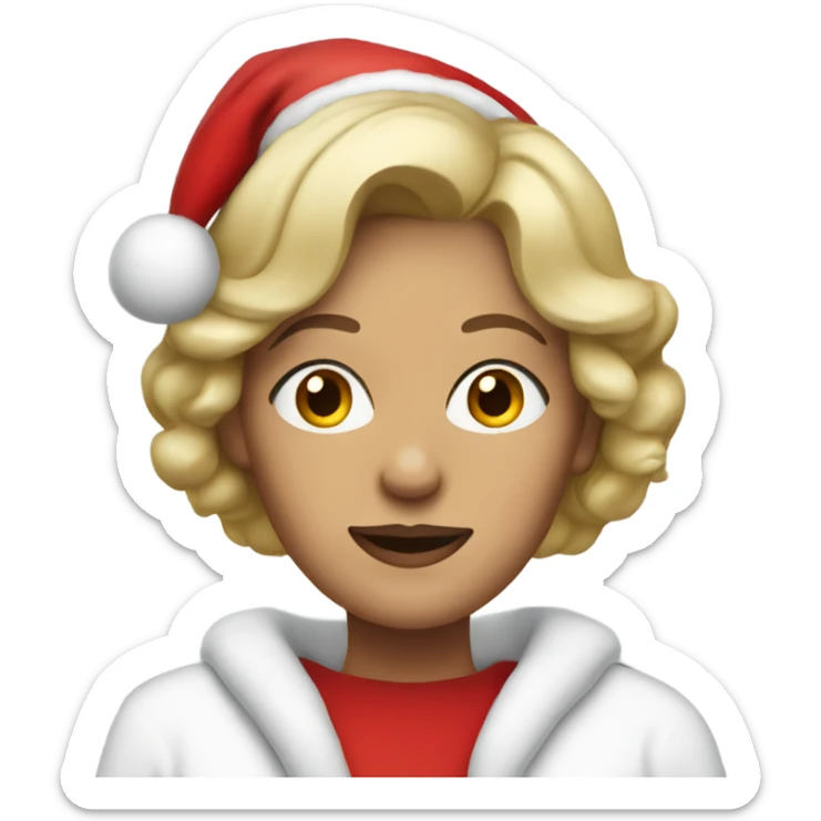 blonde middle aged woman with brown eyes dressed as santa claus sticker