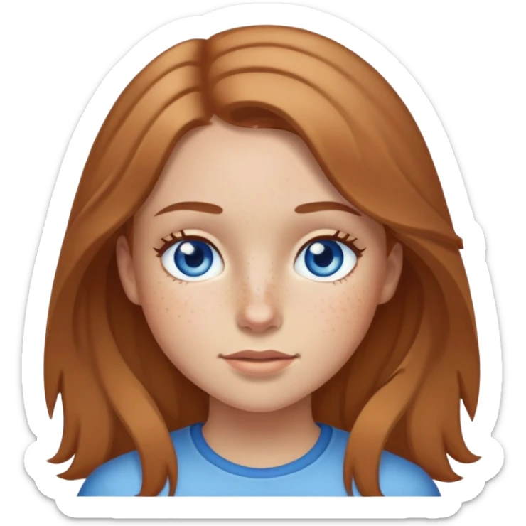 Girl with light skin, light brown hair, blue eyes, and freckles sticker