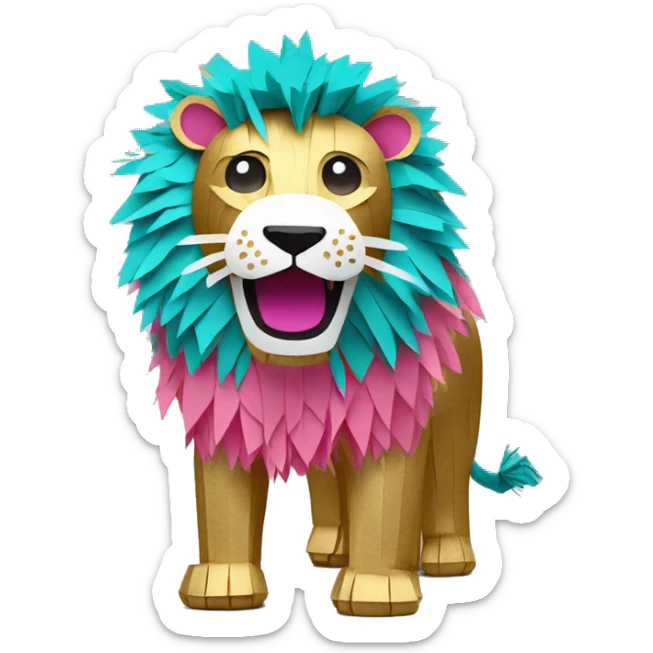 lion made of colourful cyan pink gold piñata paper strips sticker