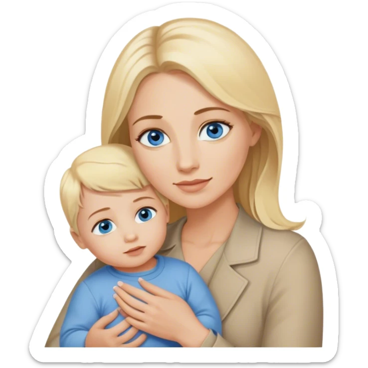 Blonde blue eyed mom holding blonde brown eyed toddler sticker
