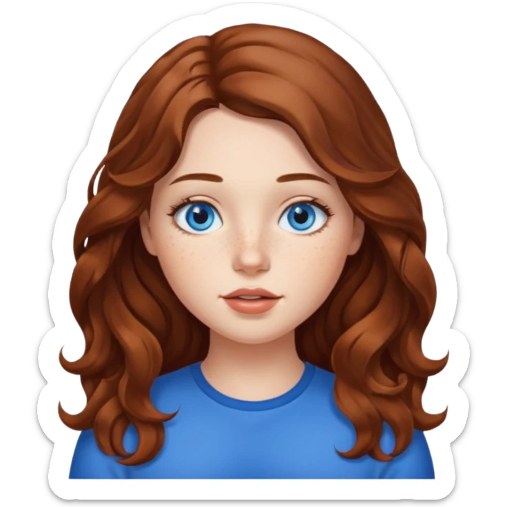 girl with long wave brown hair, blue eyes, plump lips and freckles  sticker