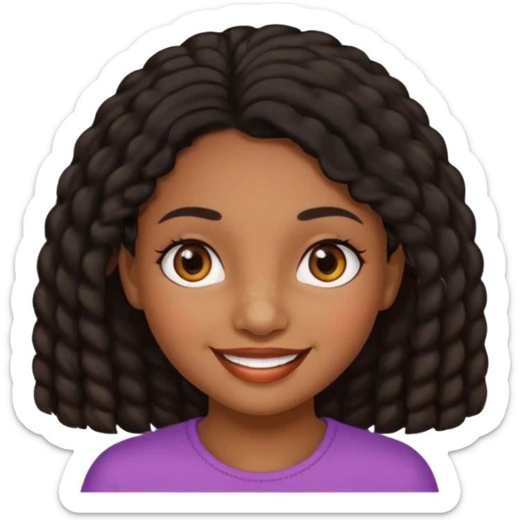 a girl that has black 4c hair textures and brownskin, It has brown eyes, a nose, lips, and it’s smiling. sticker