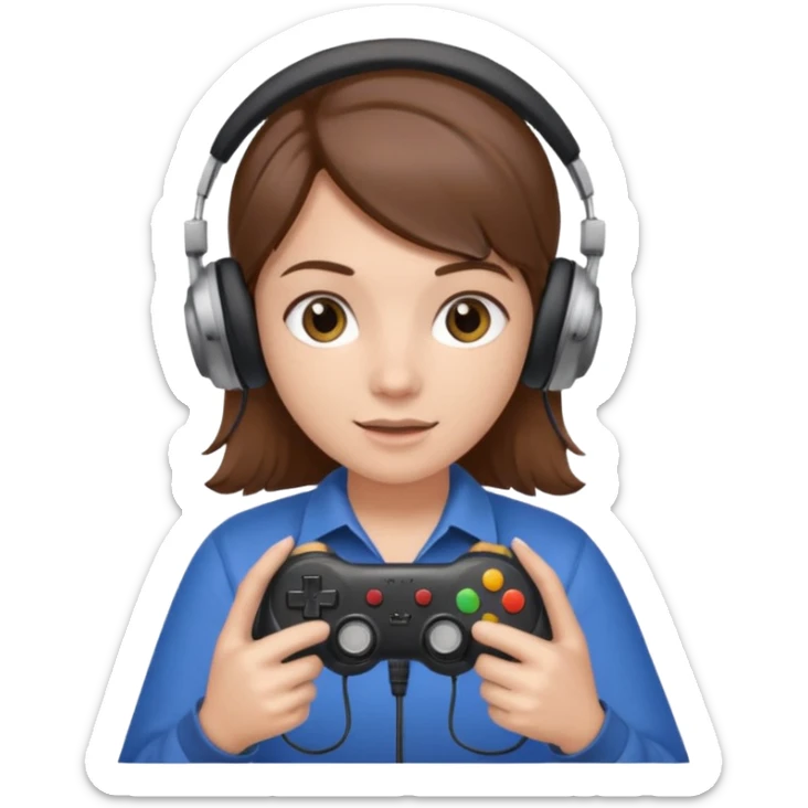 Una persona mirando al frente con un control de videojuegos y unos auriculares Gamer con micrófono sticker