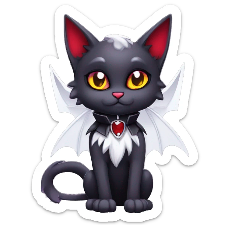 Anthro-Cute-Edgy-Cool-Vampiric-Batty-Cat-Black-Purple-Red-Grey-White-Yellow-Contrast-Colors-Fantasy-Fur-Sona-Chibi-Shiny-Fakémon-Hybrid with horns and fangs and collar full body sticker
