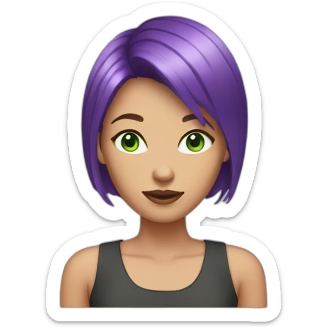 woman with purple asymetric bob hair cut and green eyes sticker