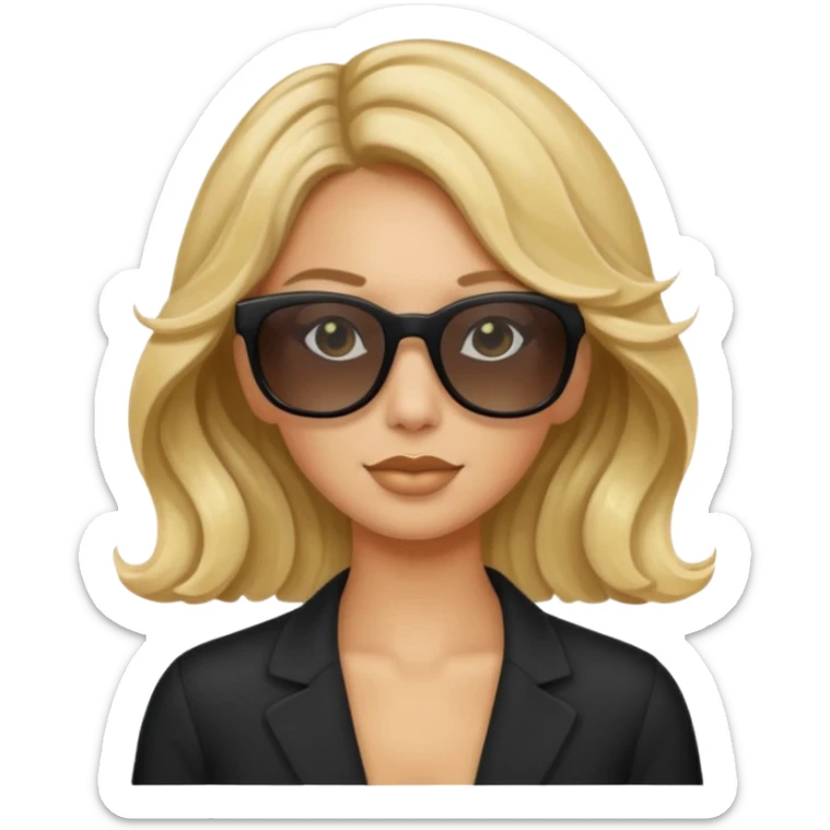 an olive tan woman with wavy blonde hair wearing skinny black rectangular sunglasses sticker