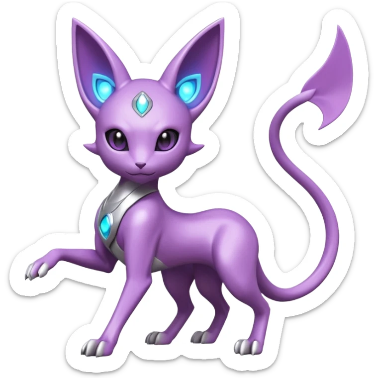 Mechanical Miraidon-Espeon-Mewtwo-Fakémon-hybrid-creature (full body) with glowing eyes  sticker