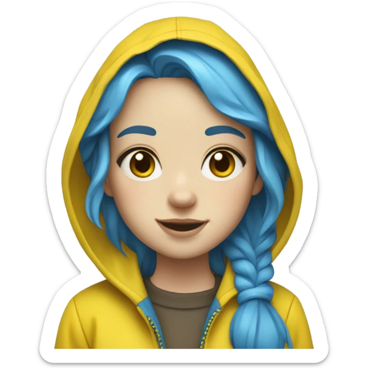Girl with pale skin freckles blue hair wearing a yellow raincoat and yellow rain boots  sticker