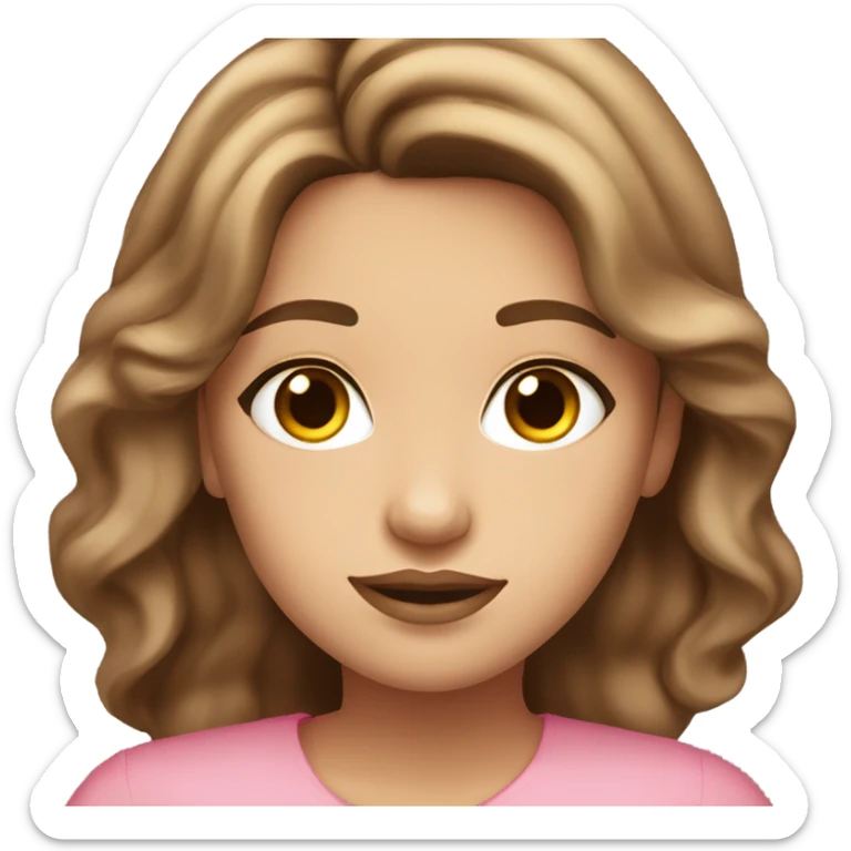 a pretty girl in a pink blouse, with brown hair and light strands, dark eyes and plump lips sticker