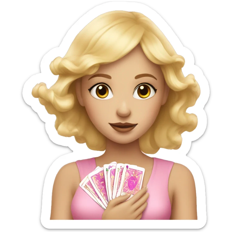 Blonde beautiful girl with pink pink tarot gold cards sticker